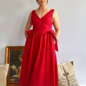 French Stereotype Outfit | Red Linen Midi Dress